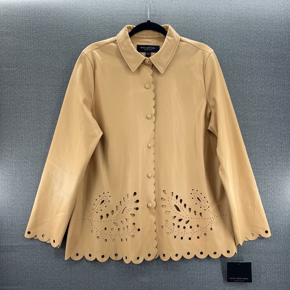 Marc New York Women's Faux Leather Cut Out Design Raw Edge Beige‎ Jacket Size L